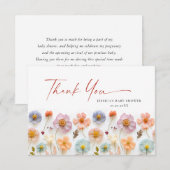 Pastel Roze Boheemse Wildflower Baby shower Bedankkaart (Voorkant / Achterkant)