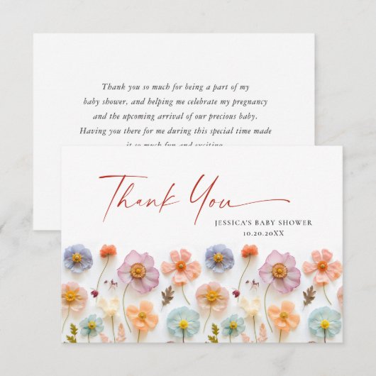 Pastel Roze Boheemse Wildflower Baby shower Bedankkaart (Voorkant / Achterkant)