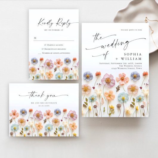 Pastel Roze Boheemse Wildflower Wedding Details Informatiekaartje