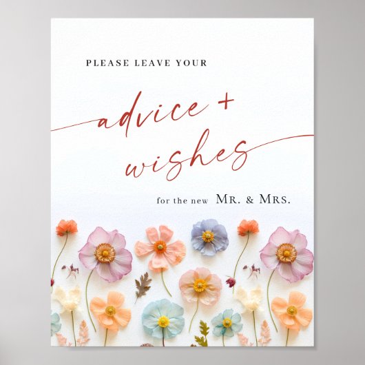 Pastel Roze Boheemse Wildflowers Advies & Wishes Poster (Voorkant)