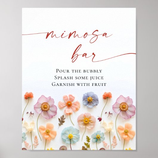 Pastel Roze Boheemse Wildflowers Mimosa Bar Poster (Voorkant)