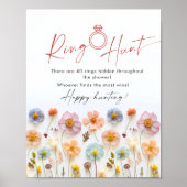 Pastel Roze Boheemse Wildflowers Ring Hunt Sign Poster (Voorkant)