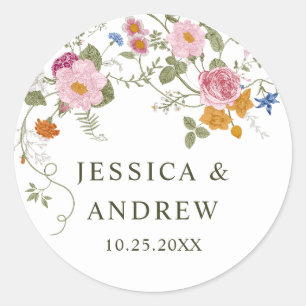Pastel Roze Boheemse Wildflowers Wedding Ronde Sticker