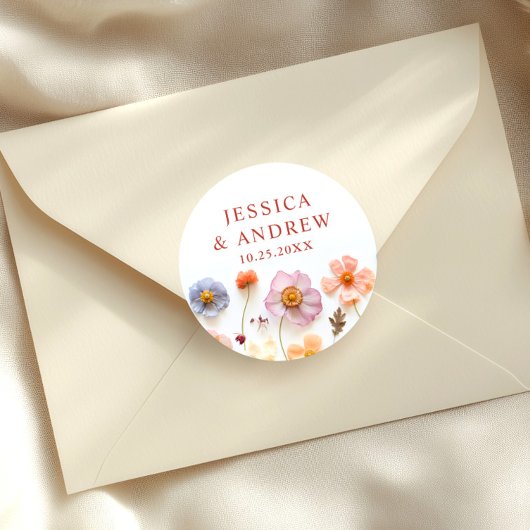 Pastel Roze Boheemse Wildflowers Wedding Ronde Sticker