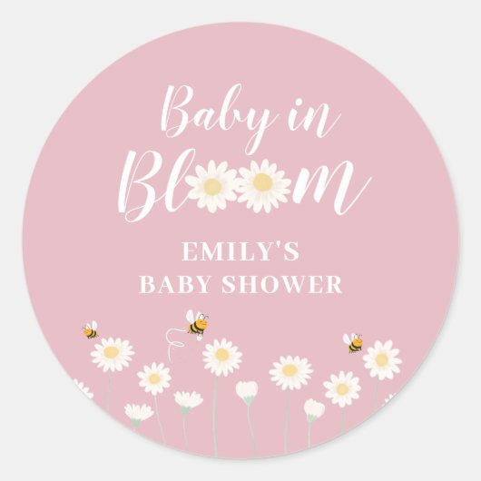Pastel Roze Boho Daisy Bloemen Baby in Bloem Douch Ronde Sticker (Voorkant)