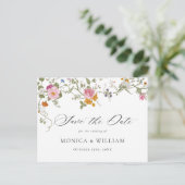 Pastel Roze Boho Floral Wildflower Bewaar de datum Briefkaart (Staand voorkant)