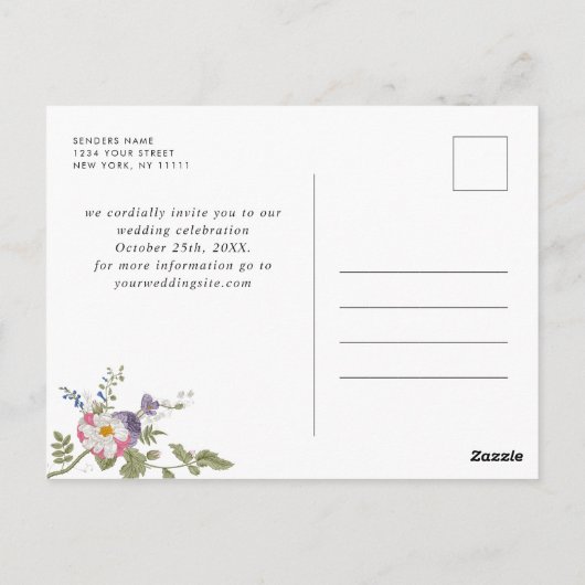 Pastel Roze Boho Floral Wildflower Bewaar de datum Briefkaart (Achterkant)
