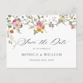 Pastel Roze Boho Floral Wildflower Bewaar de datum Briefkaart (Voorkant)