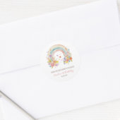 Pastel Roze Boho Regenboog Bloemen 1e Verjaardag Ronde Sticker