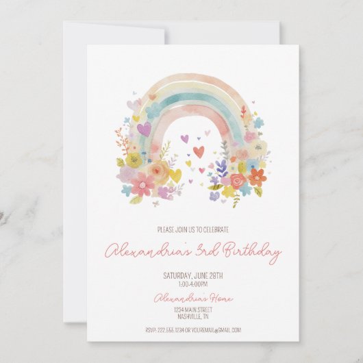 Pastel Roze Boho Regenboog Bloemen 3e verjaardag Kaart (Voorkant)