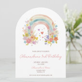 Pastel Roze Boho Regenboog Bloemen 3e verjaardag Kaart