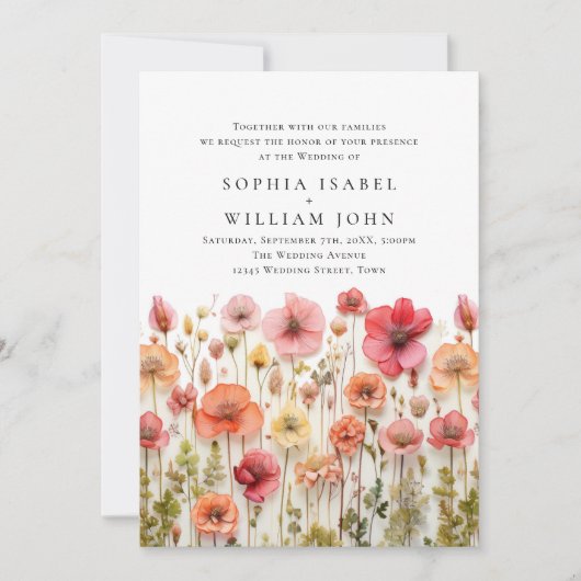Pastel Roze Boho Wild Flowers Bruiloft uitnodiging (Voorkant)