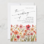 Pastel Roze Boho Wildbloemen Bruiloft QR-code Foto Kaart (Voorkant)