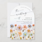 Pastel Roze Boho Wildbloemen Bruiloft QR-code Foto Kaart (Voorkant)