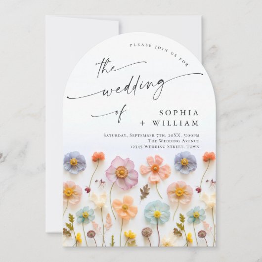 Pastel Roze Boho Wildbloemen Bruiloft QR-code Foto Kaart (Voorkant)