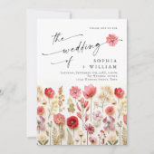 Pastel Roze Boho Wildbloemen Bruiloft QR-code Foto Kaart (Voorkant)