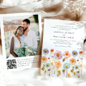 Pastel Roze Boho Wildbloemen Bruiloft QR-code Foto Kaart
