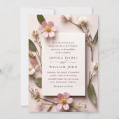 Pastel Roze Boho Wildbloemen Bruiloft QR-code Foto Kaart (Voorkant)
