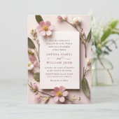 Pastel Roze Boho Wildbloemen Bruiloft QR-code Foto Kaart (Staand voorkant)