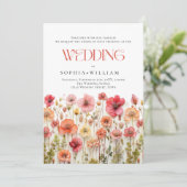 Pastel Roze Boho Wildbloemen Bruiloft QR-code Foto Kaart (Staand voorkant)