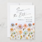 Pastel Roze Boho Wildbloemen Bruiloft QR-code Foto Save The Date (Voorkant)