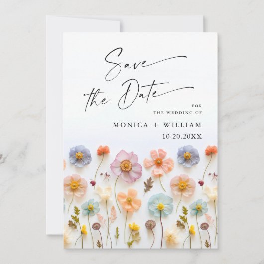 Pastel Roze Boho Wildbloemen Bruiloft QR-code Foto Save The Date (Voorkant)