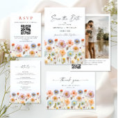 Pastel Roze Boho Wildbloemen Bruiloft QR-code Foto Save The Date
