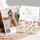 Pastel Roze Boho Wildbloemen Bruiloft QR-code Foto Save The Date