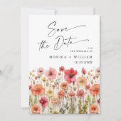 Pastel Roze Boho Wildbloemen Bruiloft QR-code Foto Save The Date (Voorkant)