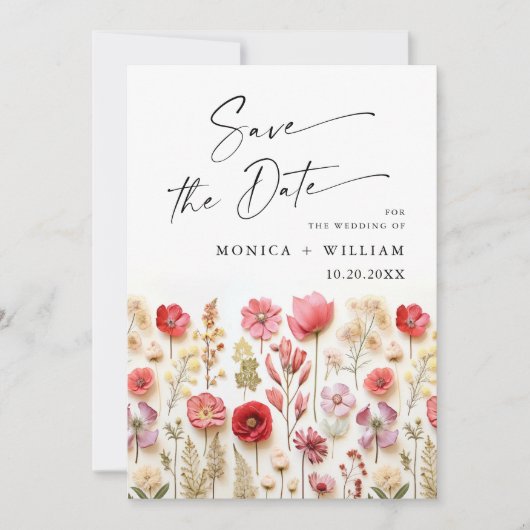 Pastel Roze Boho Wildbloemen Bruiloft QR-code Foto Save The Date (Voorkant)