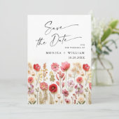 Pastel Roze Boho Wildbloemen Bruiloft QR-code Foto Save The Date (Staand voorkant)