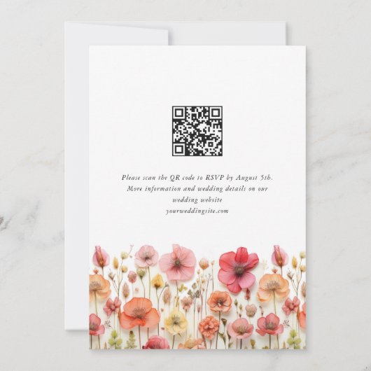 Pastel Roze Boho Wildbloemen Bruiloft QR-code Kaart (Achterkant)