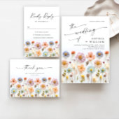 Pastel Roze Boho Wildbloemen Bruiloft QR-code Kaart