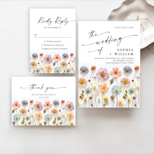 Pastel Roze Boho Wildbloemen Bruiloft QR-code Kaart