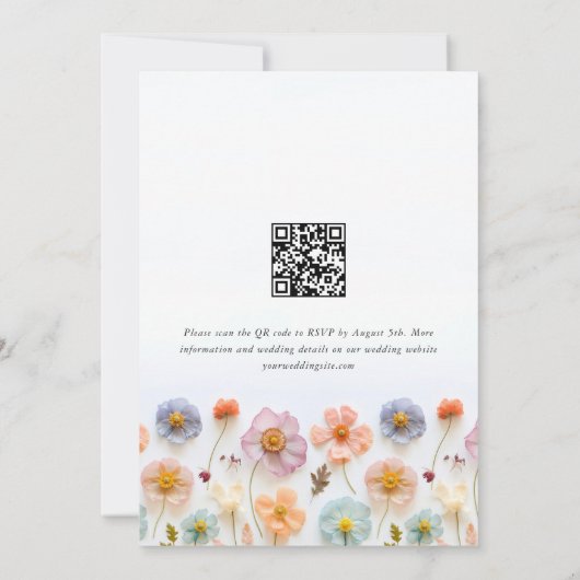 Pastel Roze Boho Wildbloemen Bruiloft QR-code Kaart (Achterkant)