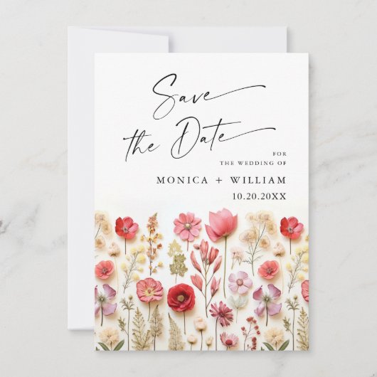 Pastel Roze Boho Wilde Bloemen Huwelijk QR code Save The Date (Voorkant)