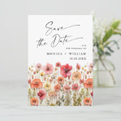Pastel Roze Boho Wilde Bloemen Huwelijk QR code Save The Date (Staand voorkant)
