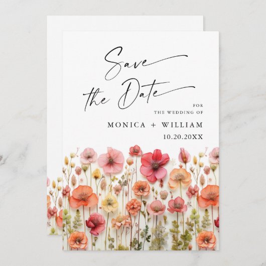 Pastel Roze Boho Wilde Bloemen Huwelijk QR code Save The Date (Voorkant / Achterkant)