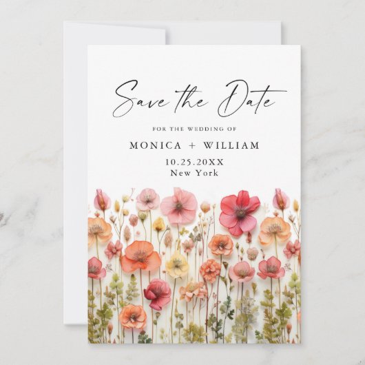 Pastel Roze Boho Wilde Bloemen Huwelijk QR code Save The Date (Voorkant)