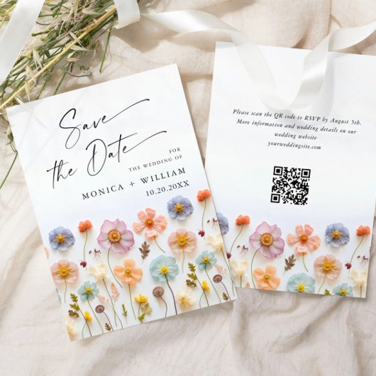 Pastel Roze Boho Wilde Bloemen Huwelijk QR code Save The Date