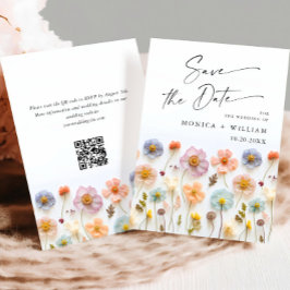Pastel Roze Boho Wilde Bloemen Huwelijk QR code Save The Date