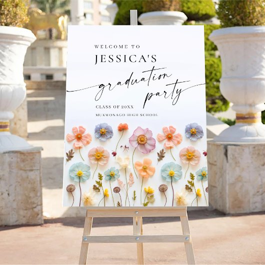 Pastel Roze Boho Wildebloem Afstudeerfeest Poster