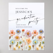 Pastel Roze Boho Wildebloem Afstudeerfeest Poster (Voorkant)