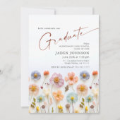 Pastel Roze Boho Wildflower Afstudeerfeest Foto Kaart (Voorkant)