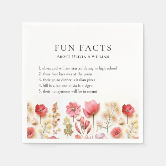 Pastel Roze Boho Wildflower Leuke Feiten Bruiloft Servet (Voorkant)