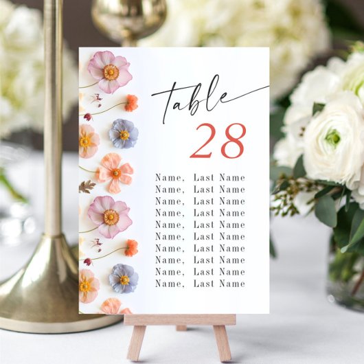 Pastel Roze Boho Wildflower Trouwtafel Nummer Kaart
