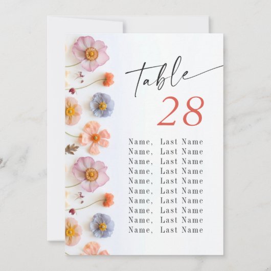 Pastel Roze Boho Wildflower Trouwtafel Nummer Kaart (Achterkant)