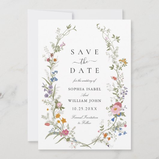 Pastel Roze Boho Wildflowers Bloemenbruiloft Save The Date (Voorkant)