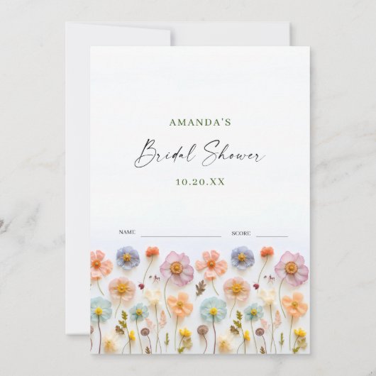 Pastel Roze Boho Wildflowers Bruids Game Kaart (Achterkant)