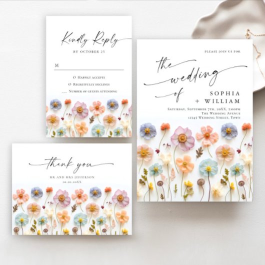 Pastel Roze Boho Wildflowers Bruids Game Kaart